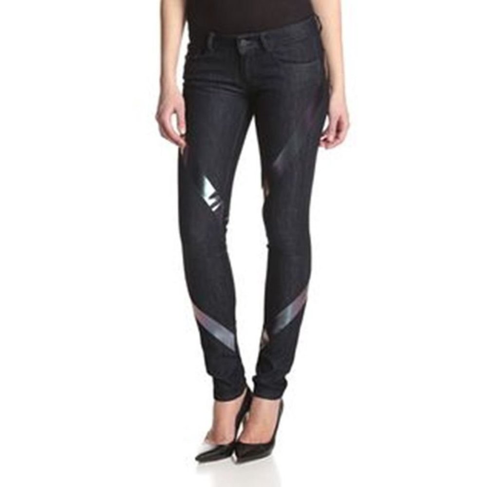 CHALAYAN X MAVI Dark Blue SERENA RINSE Denim HALOGRAPH BONDED Jeans ( 28 )